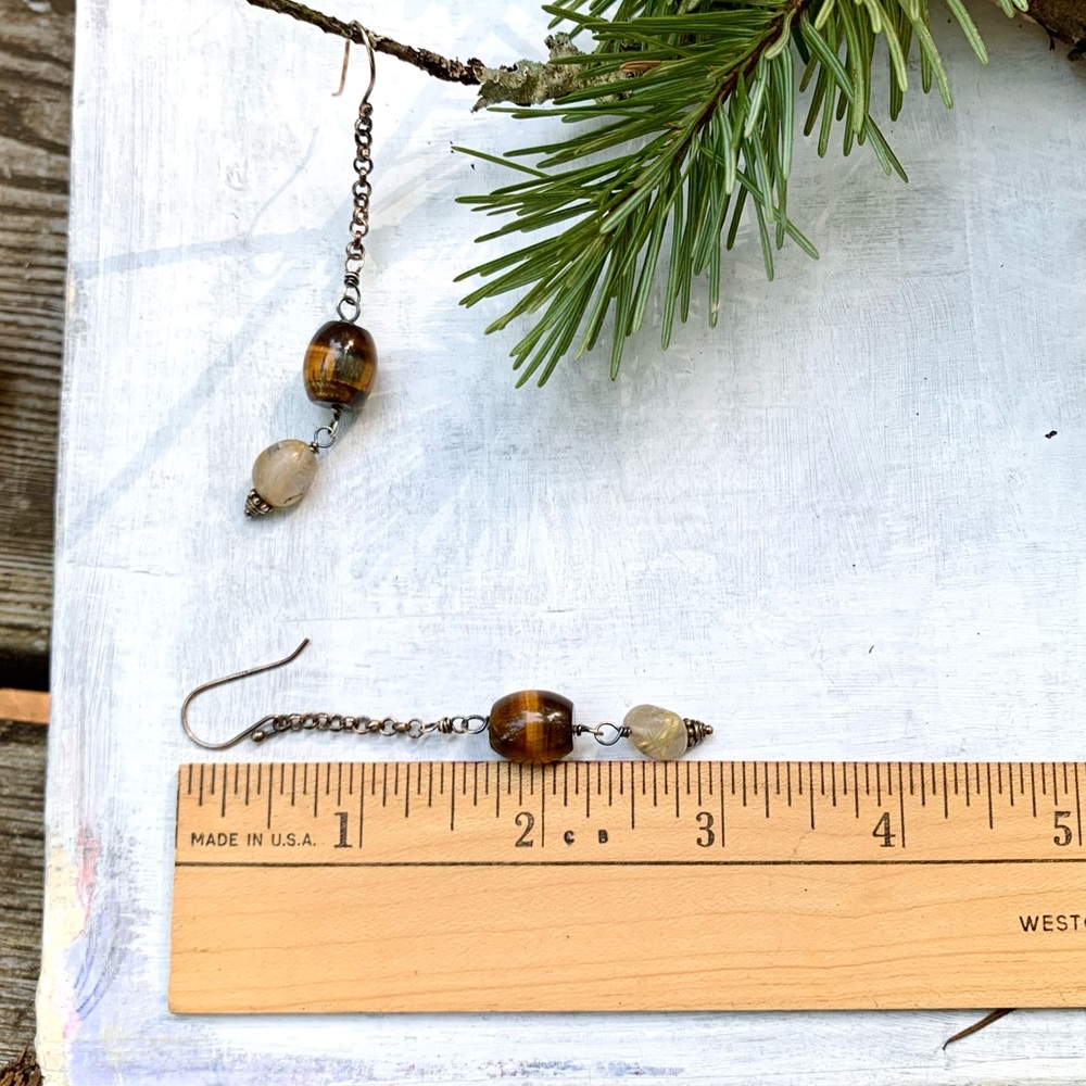 Tiger Eye and Quartz Sterling Silver Dangle Earrings by Anne More Jewelry - Picture 5 of 5